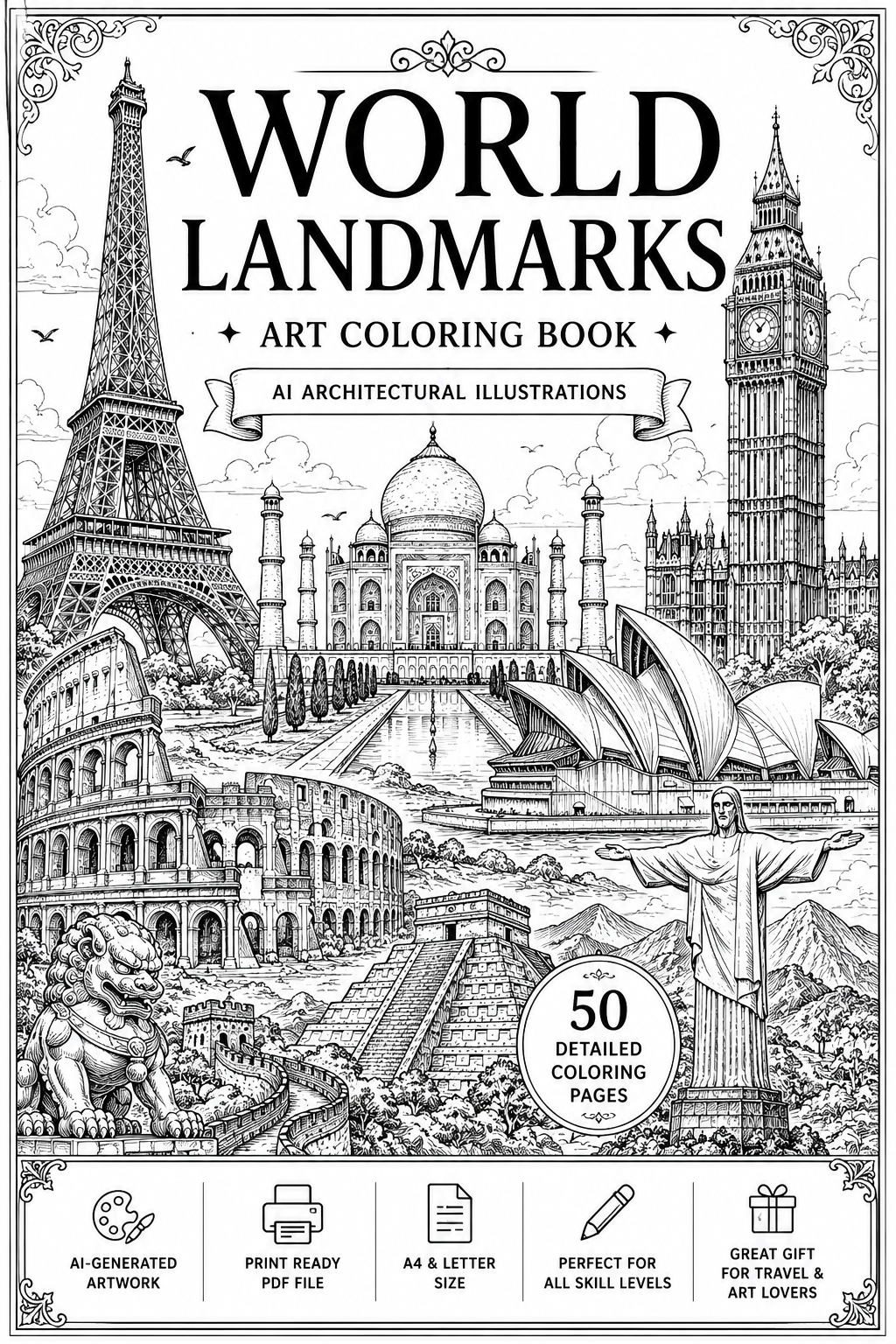 World Landmarks Art Coloring Book — AI Architectural Illustrations